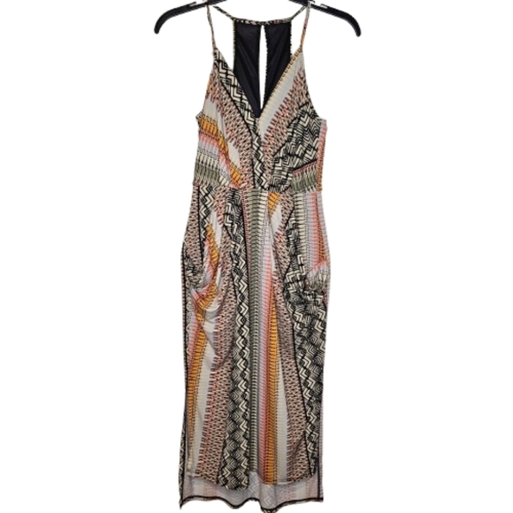 BCBGeneration Tropical Multicolored Midi Dress Hi-Low Hem Spaghetti Straps Sz XS - Picture 3 of 13